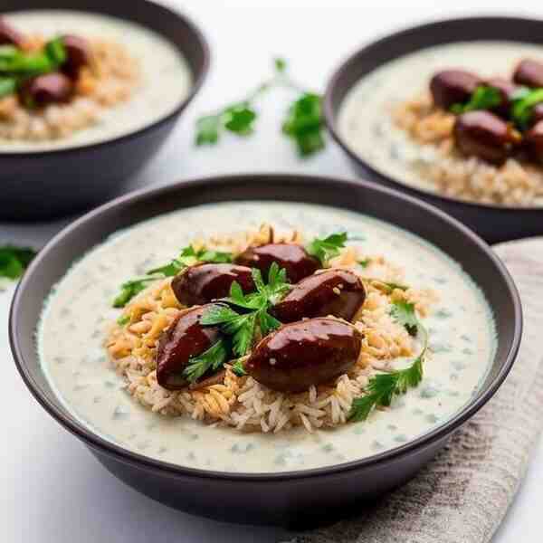 Куриные сердечки с рисом в сливочном соусе